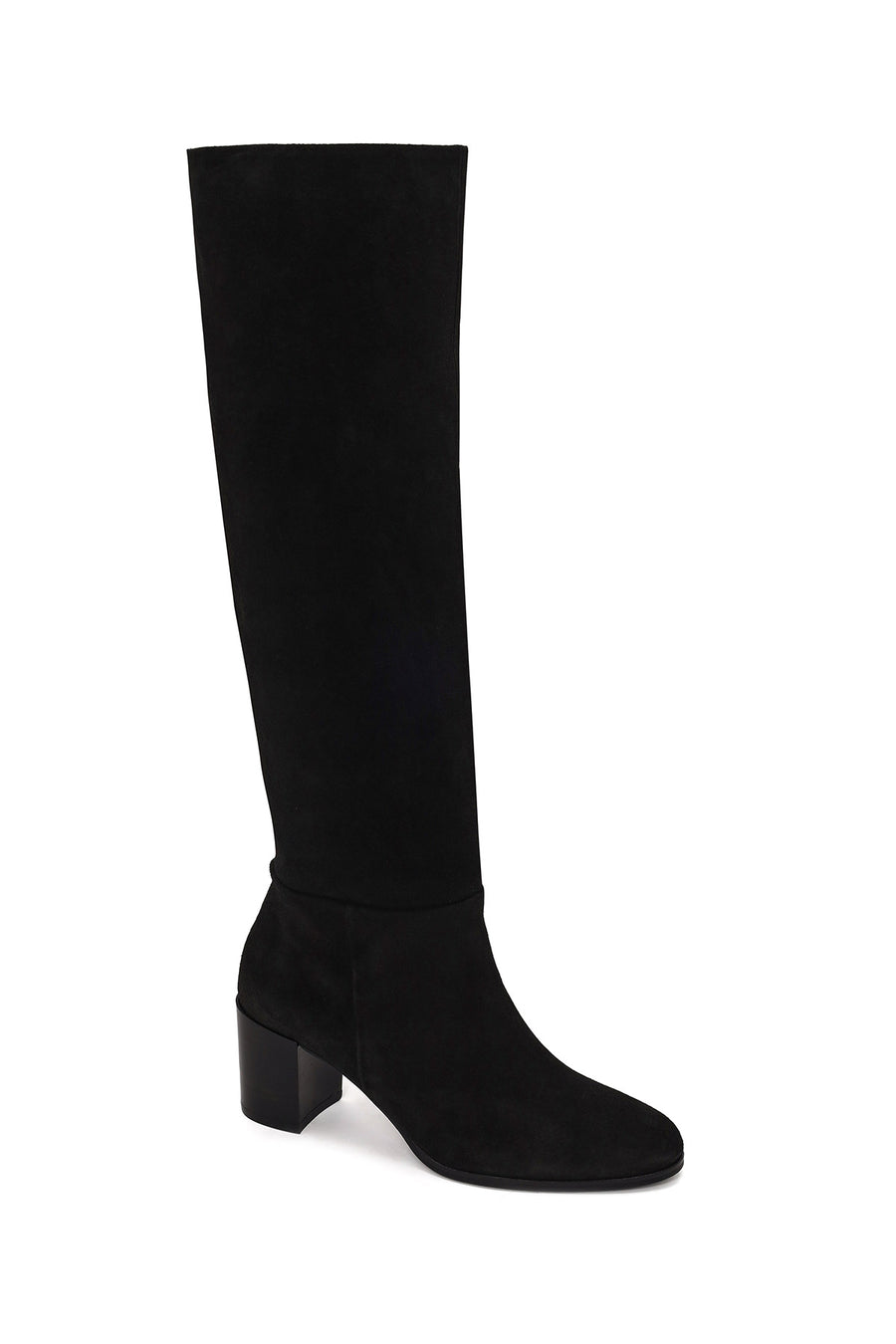 Woman Black Thick-Heeled Suede Boots