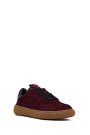 Women's Burgundy Suede Leather Sneaker | Derimod