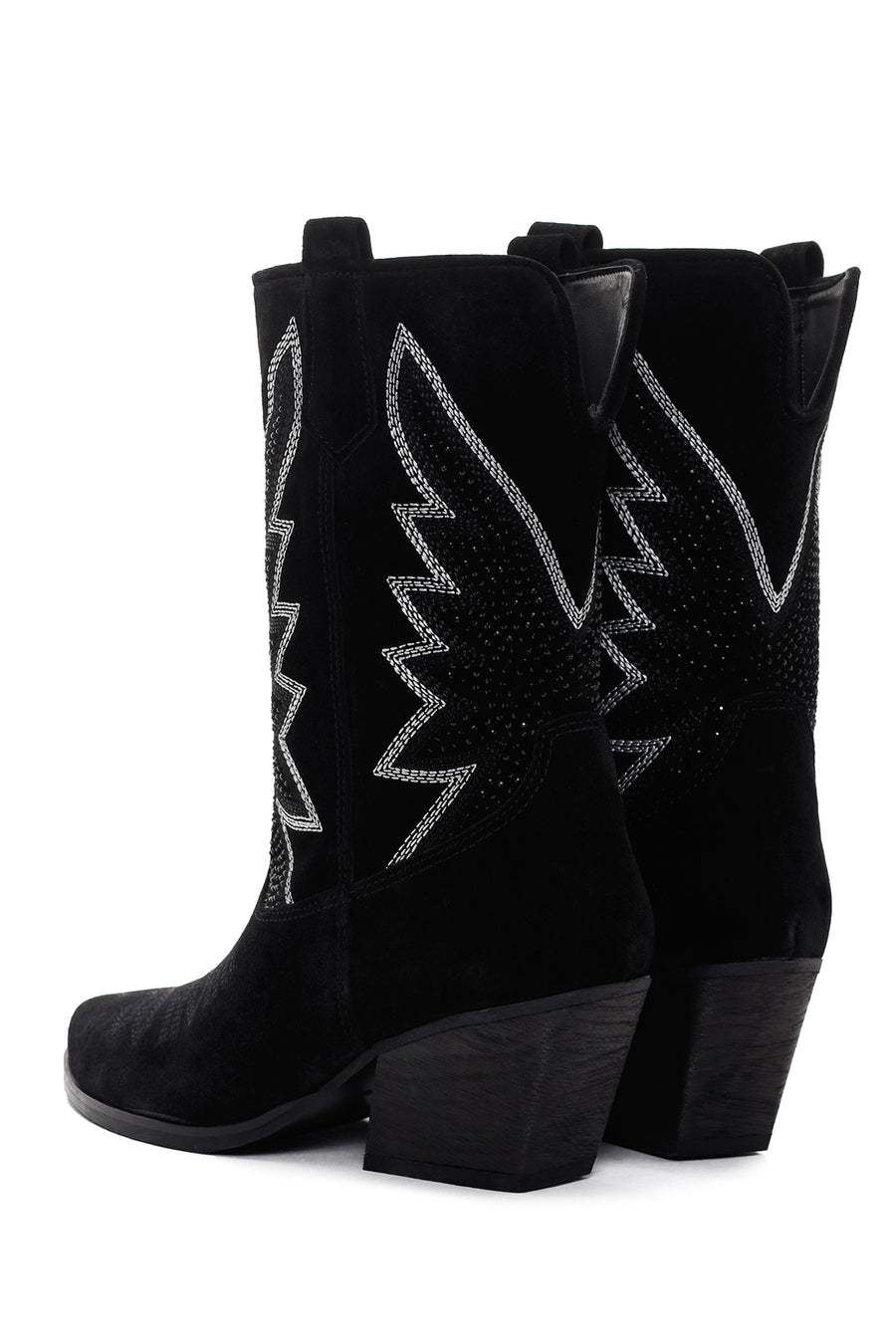 Women's Black Stone Leather Cowboy Boots