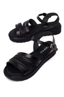 Woman Black Strappy Thick-Soled Braided Leather Bodrum Sandal | Derimod