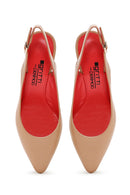 Derimod Gritti Women's Beige Open-Back Heeled Leather Shoes | Derimod