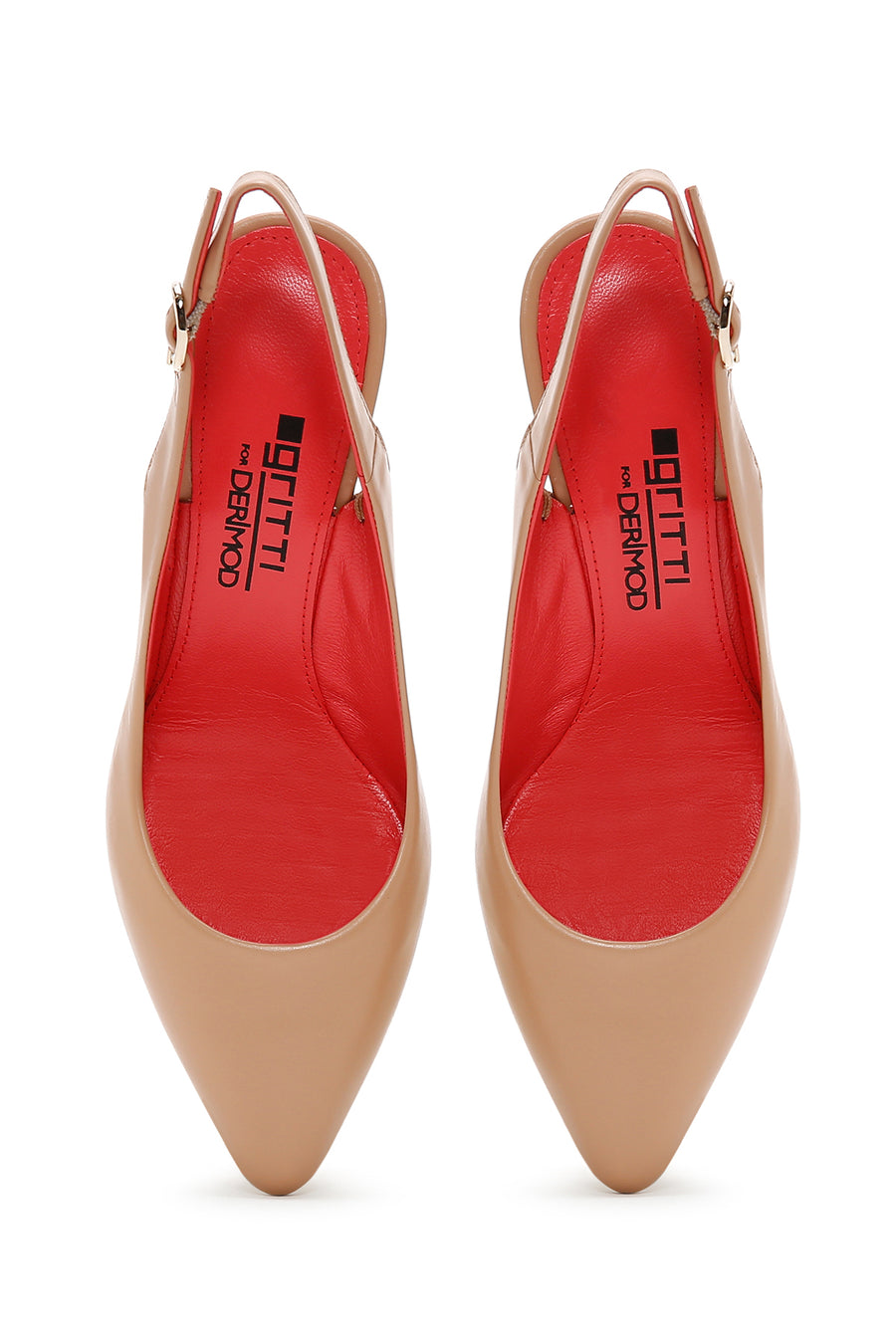 Derimod Gritti Women's Beige Open-Back Heeled Leather Shoes