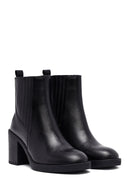 Woman Black Chunky Heels Leather Chelsea Boots | Derimod