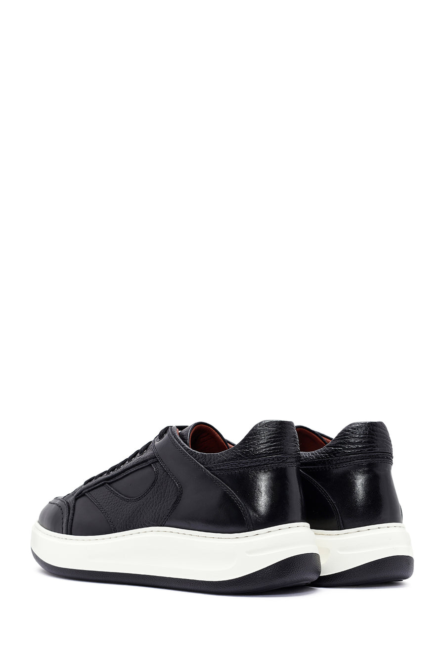 Erkek Siyah Bağcıklı Deri Sneaker