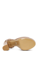 Woman Beige Ankle-Buckle High Thick-Heeled Platform Leather Sandal | Derimod