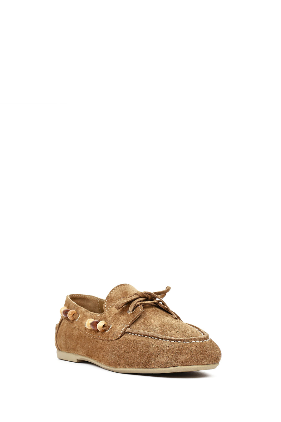Women's Tan Suede Leather Loafer with Accessory Details