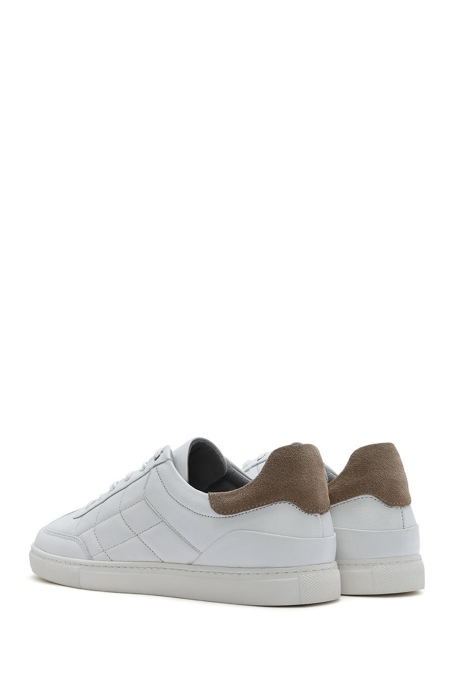 Erkek Beyaz Bağcıklı Deri Sneaker