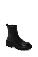 Woman Black Zip Closure Patterned Thick-Soled Leather Boots | Derimod