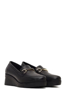 Woman Black Buckled Wedge Leather Comfort Loafer | Derimod
