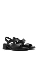 Women's Black Ankle Buckle Low Heel Leather Sandals | Derimod