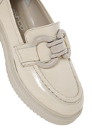 Women's Beige Leather Patent Leather Masculine Loafer | Derimod
