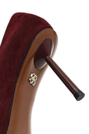 Women Burgundy Thin Heeled Suede Leather Stiletto | Derimod