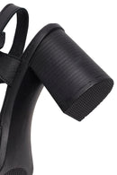 Women's Black Ankle Buckle Thick Heel Leather Sandals | Derimod