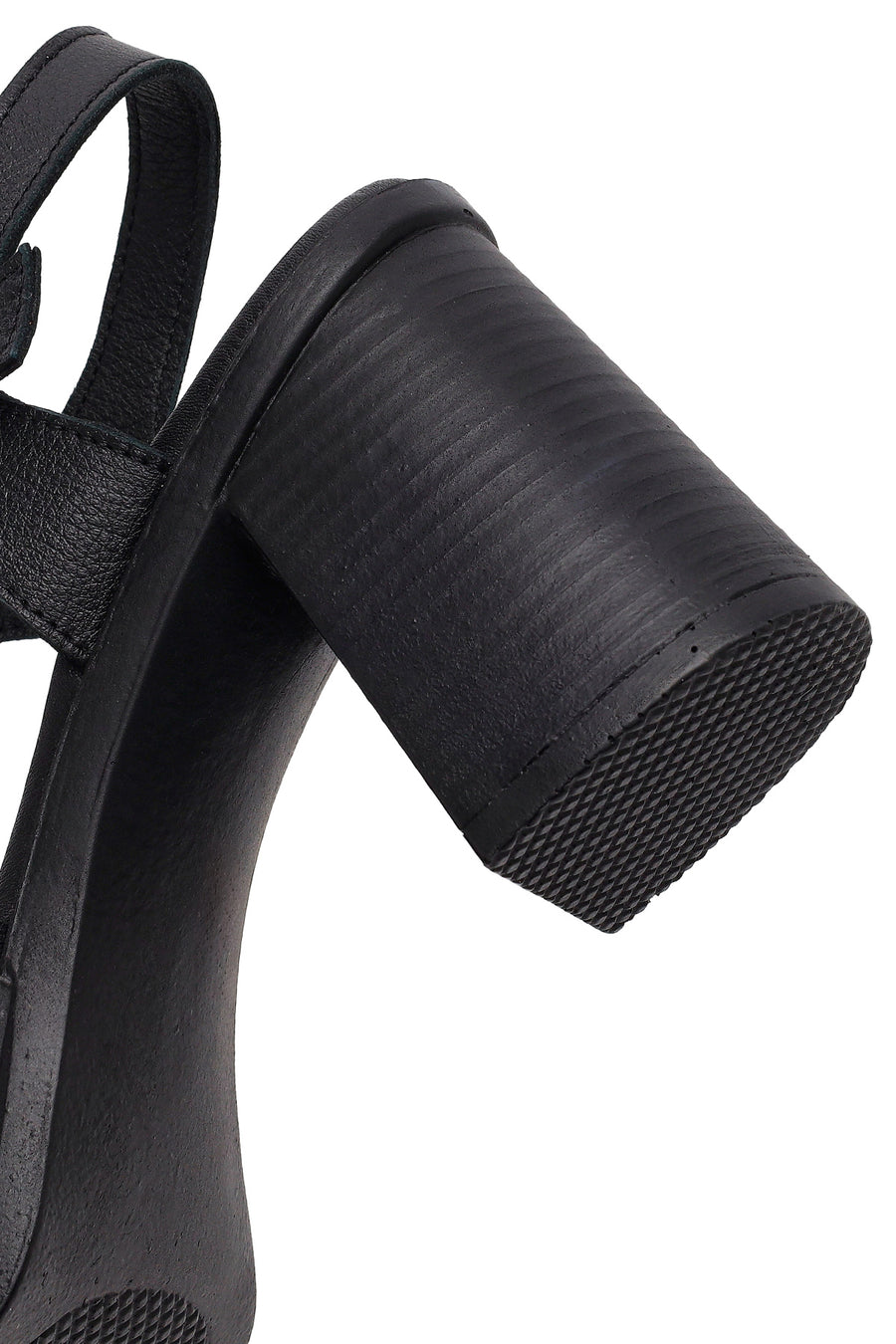Women's Black Ankle Buckle Thick Heel Leather Sandals