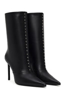 Woman Black High Thin Heeled Leather Boots | Derimod