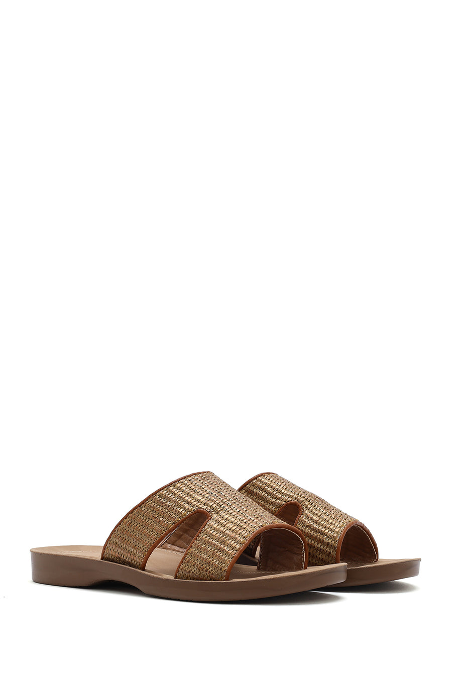 Women's Tan Straw Slippers