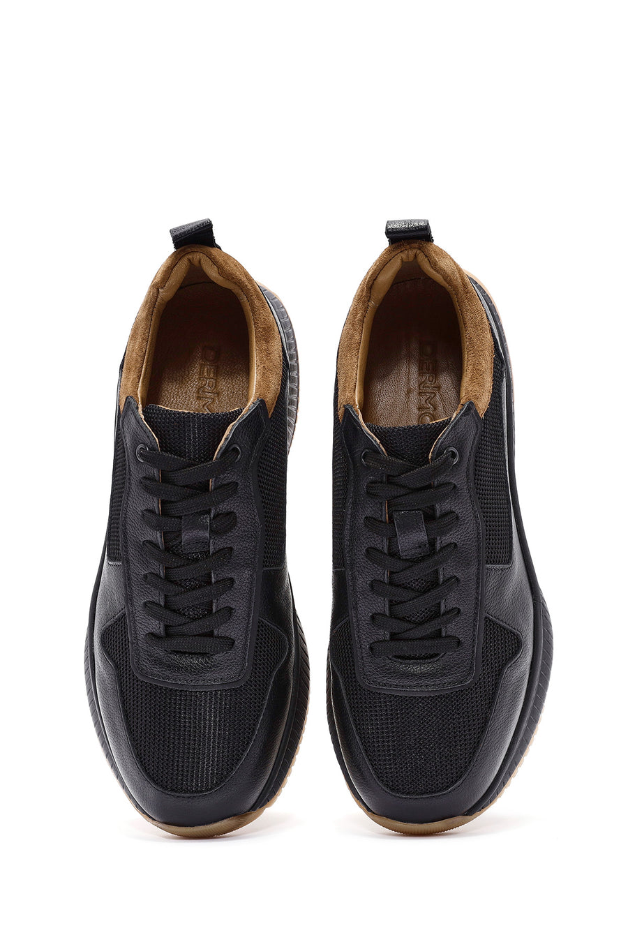 Erkek Siyah Bağcıklı Deri Sneaker