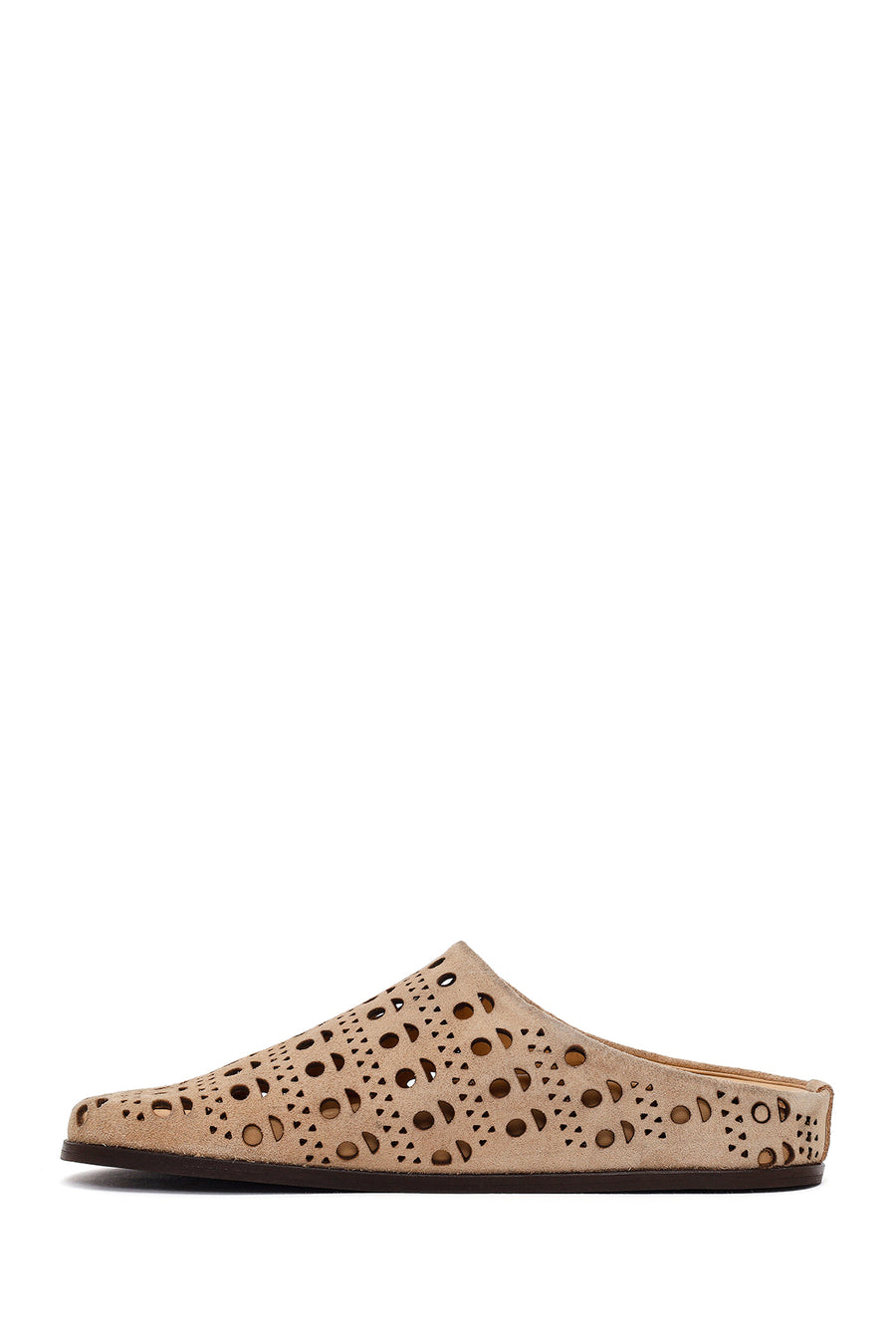 Women's Beige Patterned Suede Leather Slippers