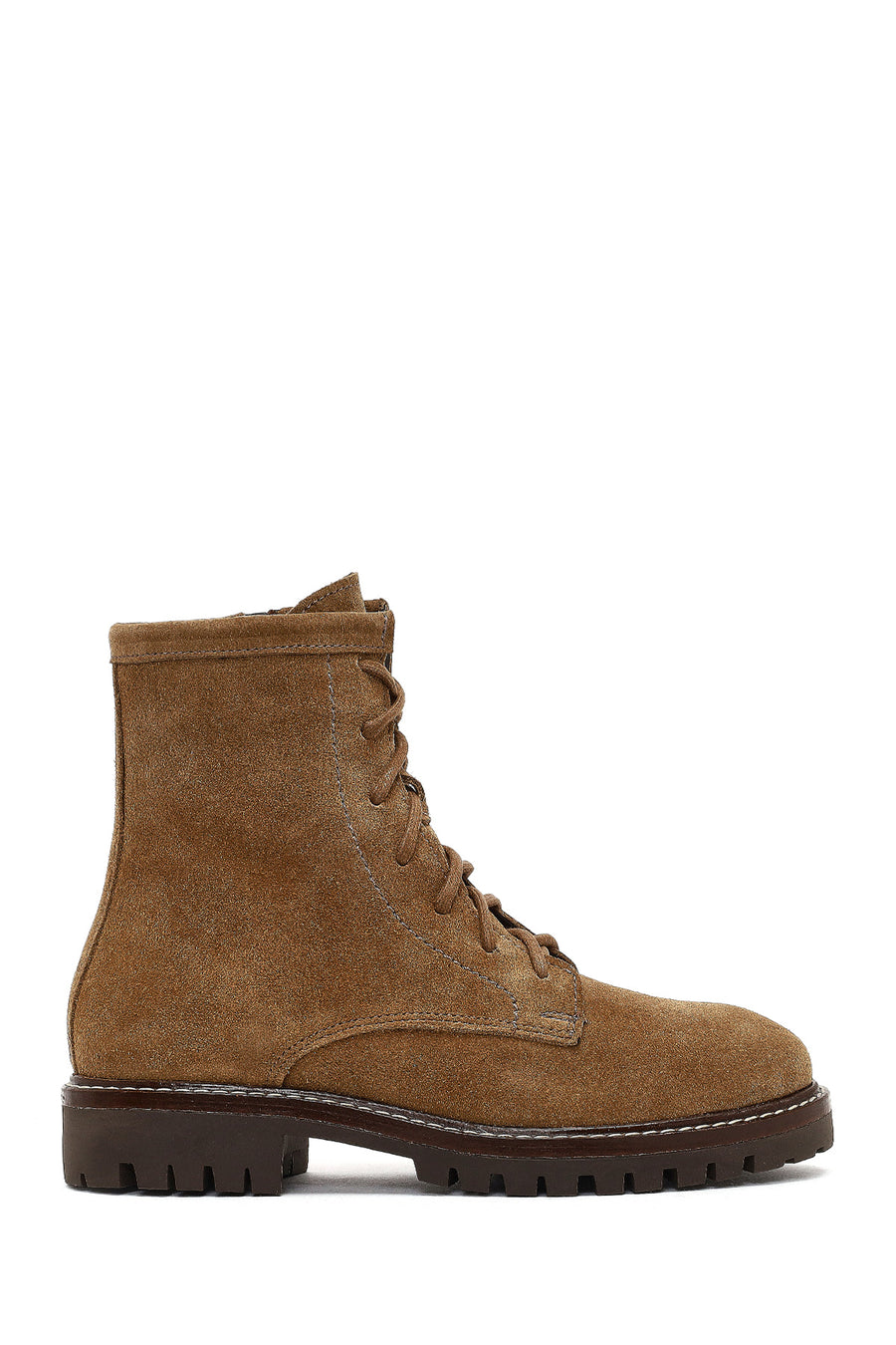 Women's Tan Zippered Thick-Soled Suede Leather Ankle Boots 25WFD188110 | Derimod