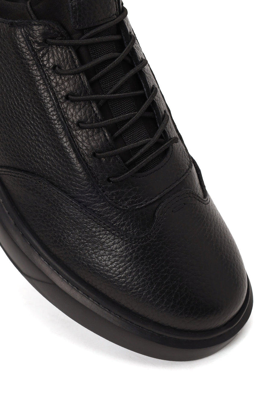 Erkek Siyah Bağcıklı Kalın Tabanlı Deri Sneaker
