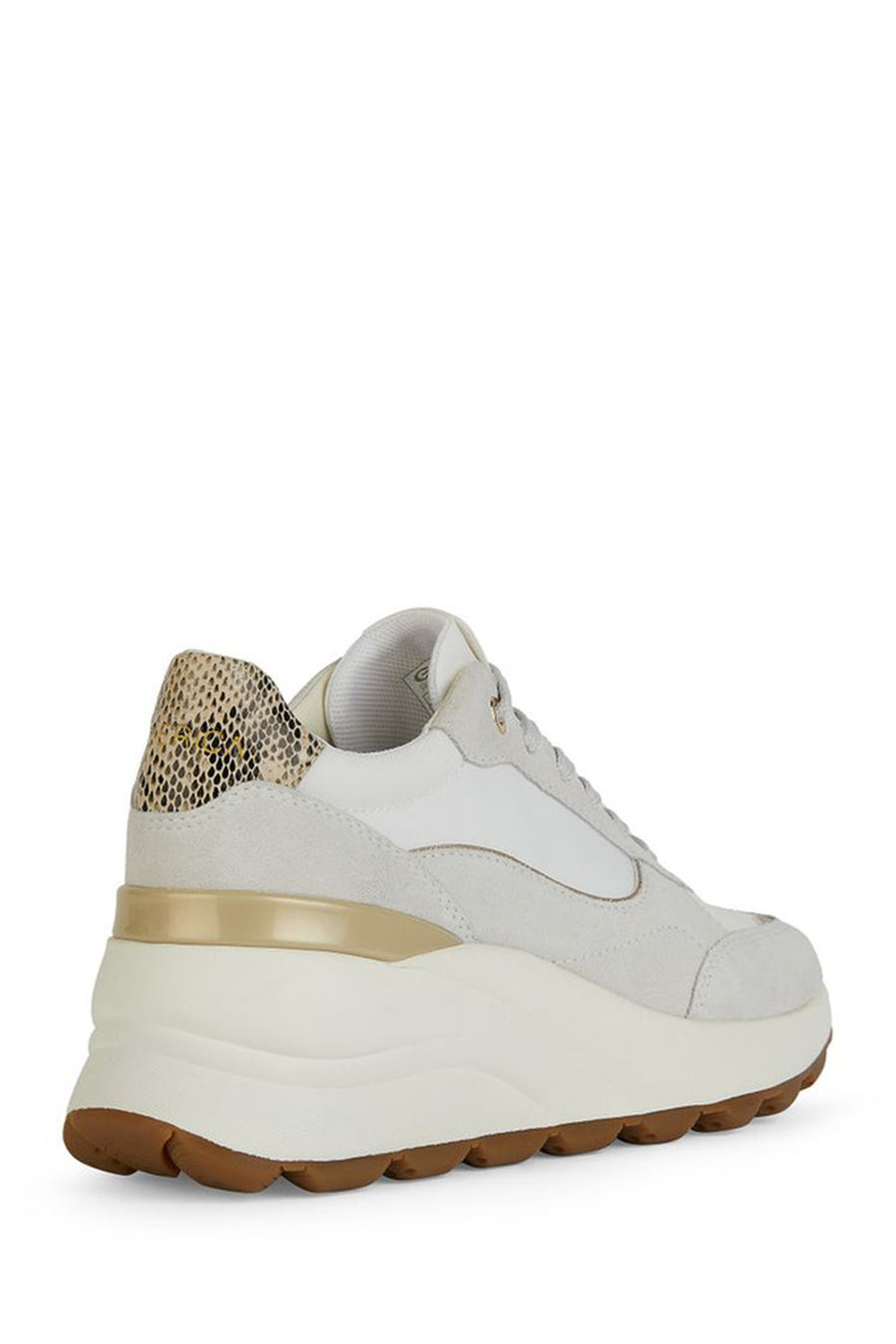 Geox Women's Cream Spherica Ec11 Thick Sole Lace Up Suede Leather Sneaker