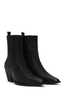 Woman Black Chunky-Heel Leather Cowboy Boots | Derimod
