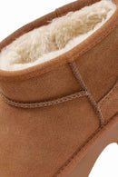 Woman Tan Thick-Soled Fur-Lined Suede Teddy Boots | Derimod