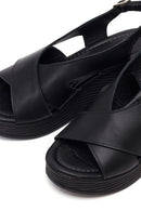 Women's Black Ankle Buckle Platform Leather Sandals | Derimod