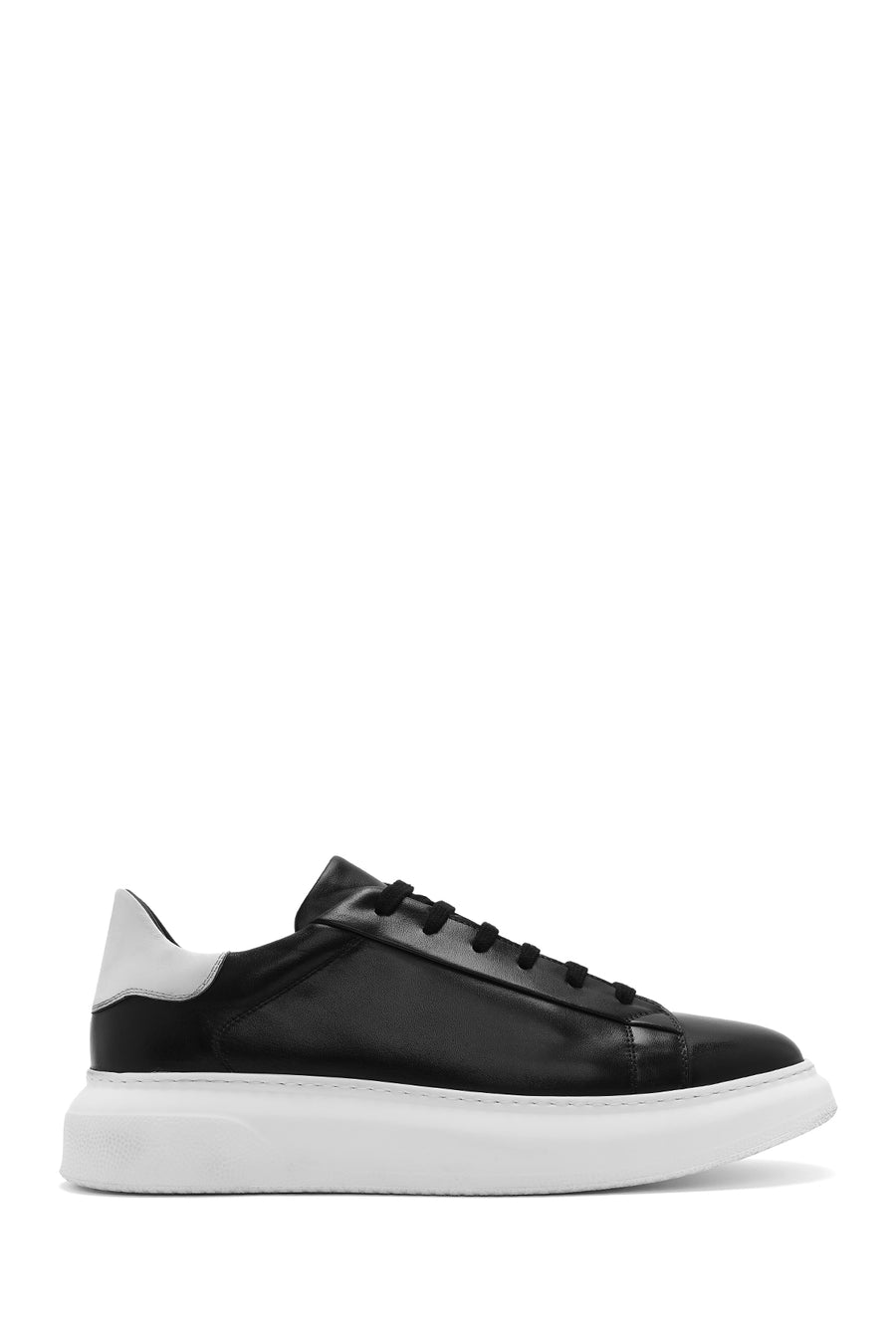 Men's Black Lace-up Thick-Sole Leather Sneaker 25SFD740518 | Derimod