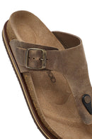 Men's Beige Flip Flop Nubuck Leather Slippers | Derimod