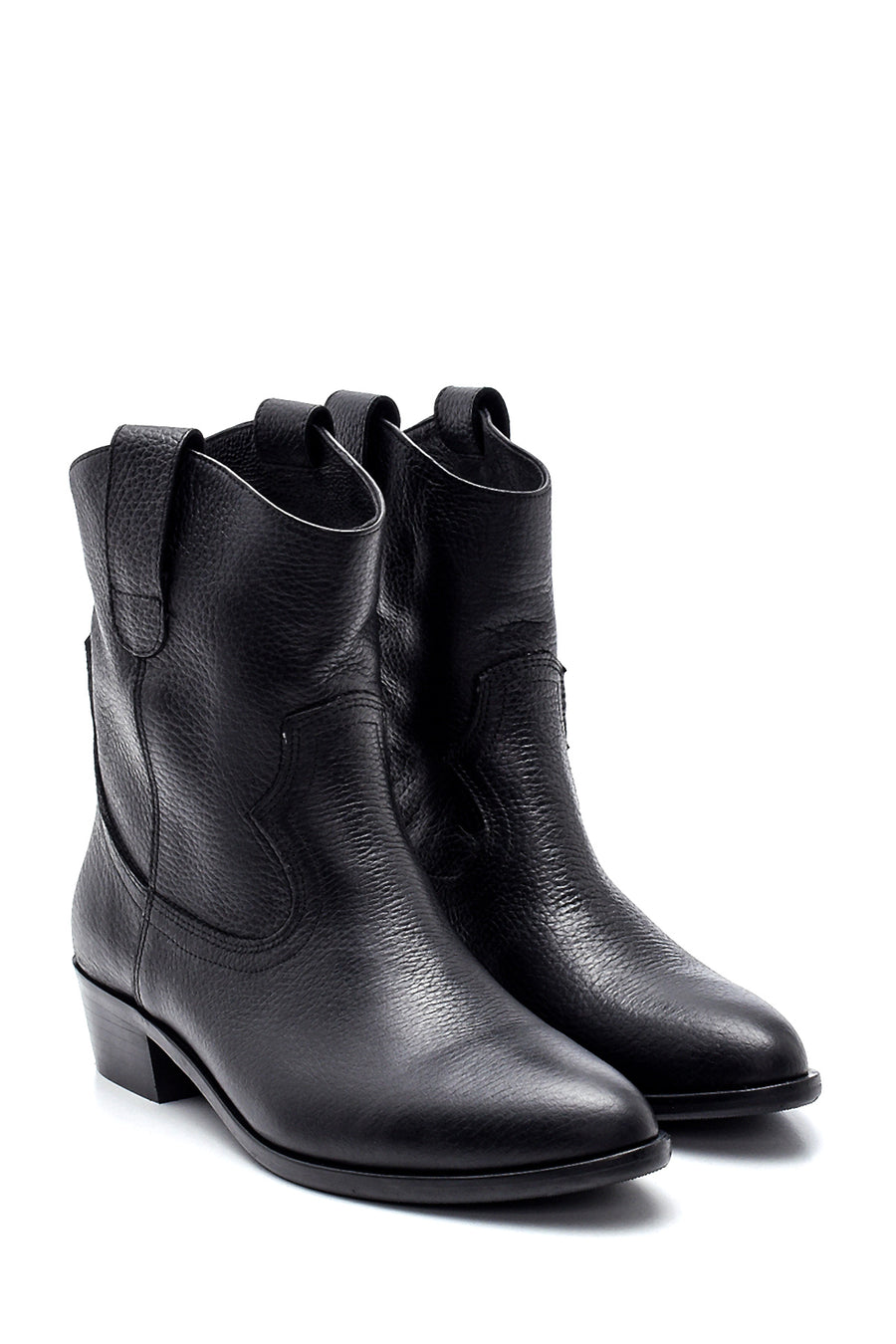 Women's Black Leather Heeled Cowboy Boots