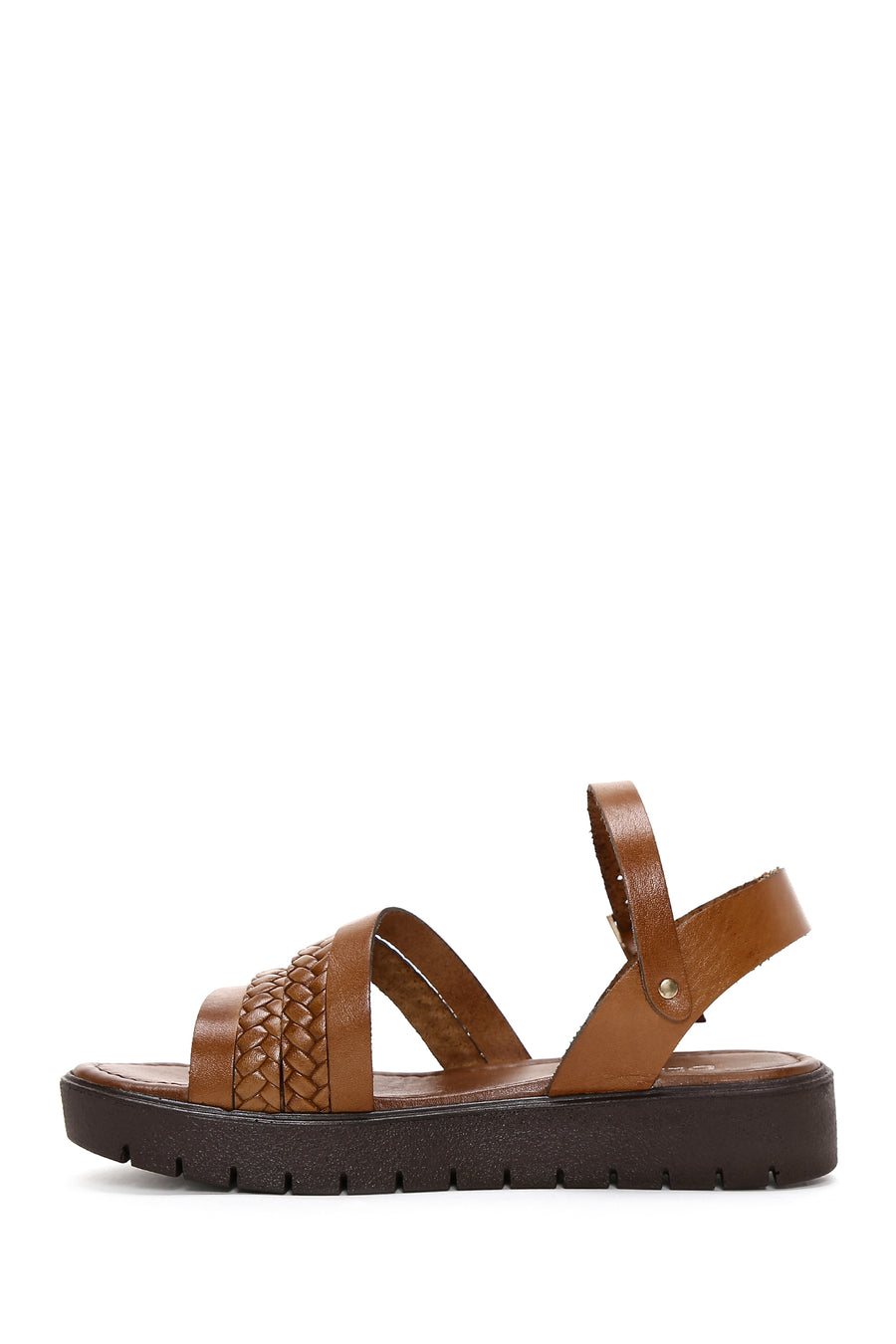 Women's Brown Thick Soled Knitted Detailed Leather Bodrum Sandals