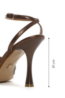 Women's Copper Ankle Strap Thin High Heel Patterned Leather Sandals | Derimod