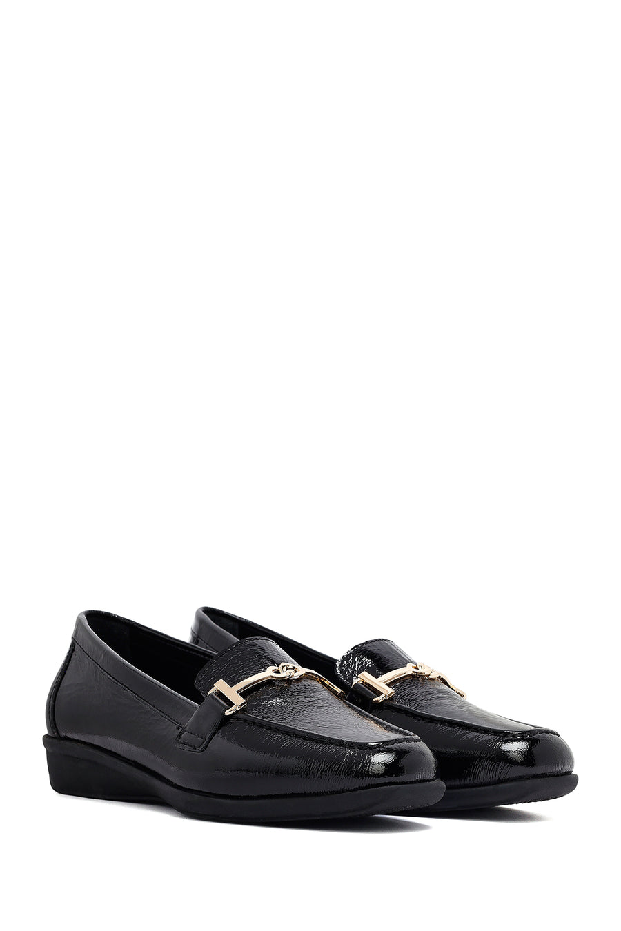 Woman Black Buckle Leather Masculine Loafer