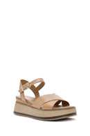 Women's Tan Ankle Strap Thick Soled Leather Sandals | Derimod
