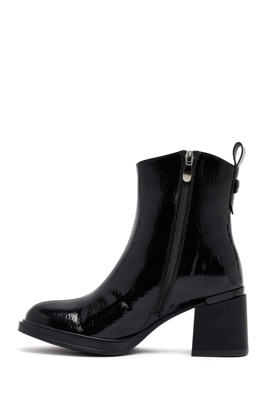 Woman Black Zip Closure Chunky-Heeled Boots