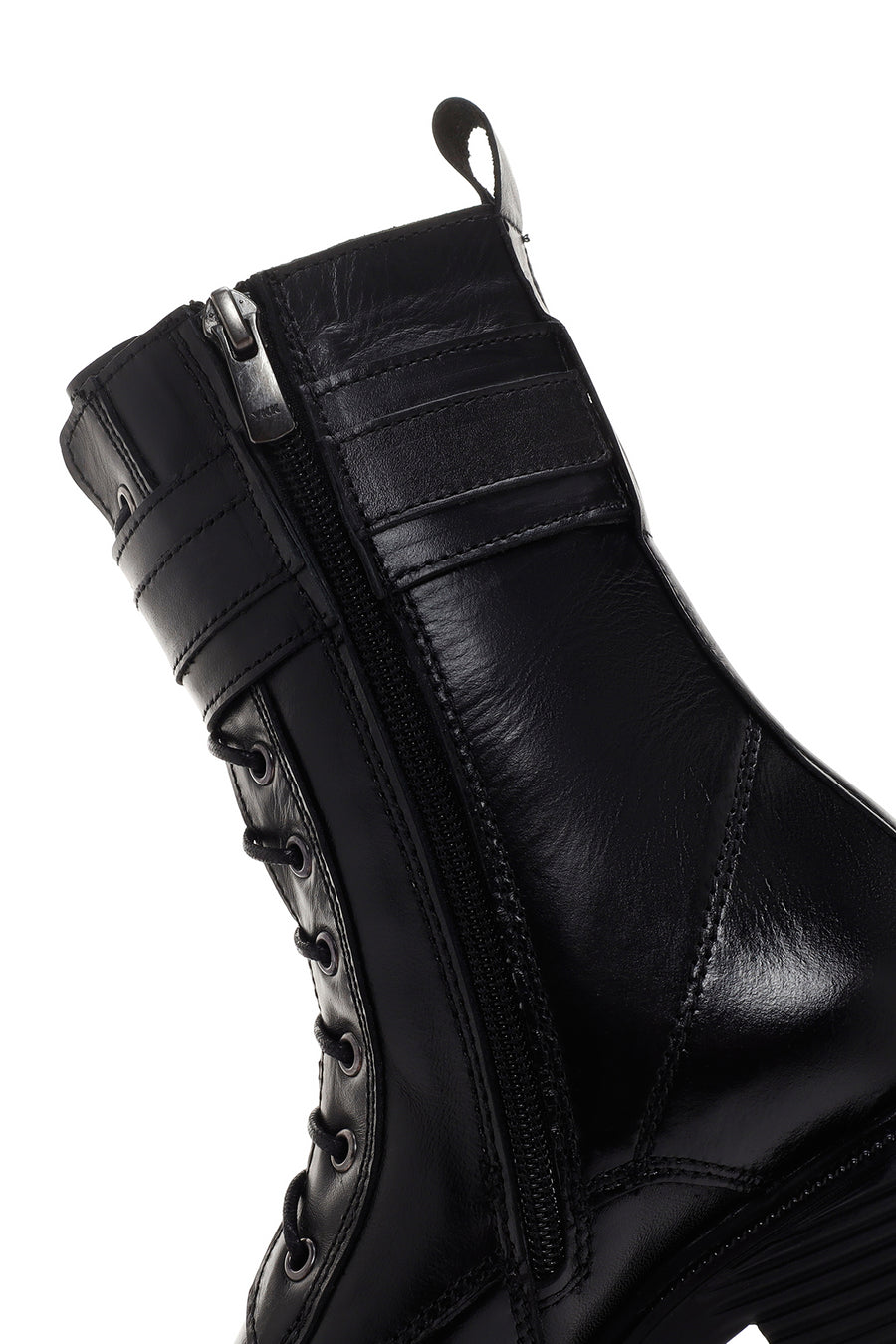 Women's Black Zipper Heeled Leather Boots