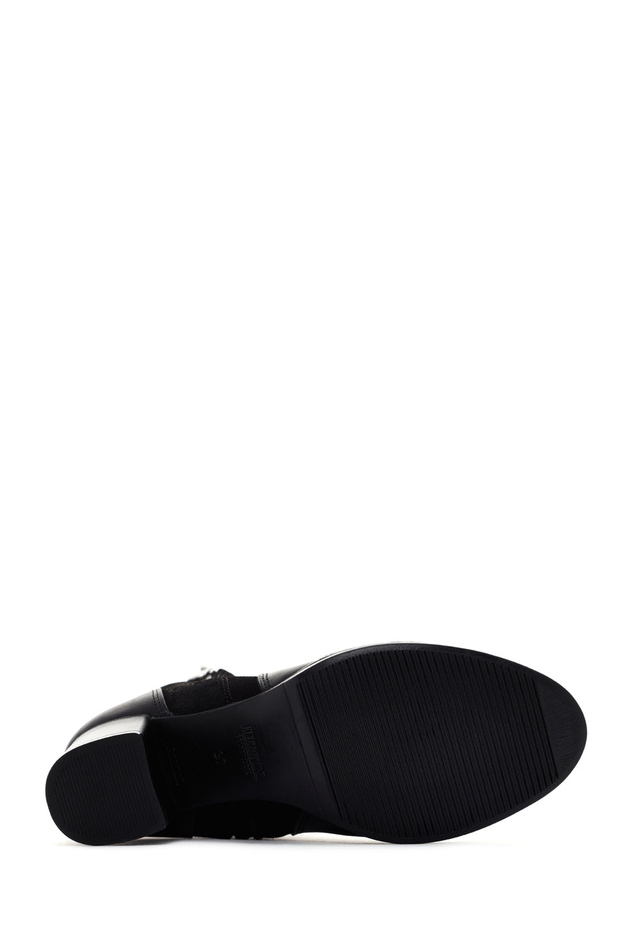 Women's Black Thick Heeled Zippered Leather Boots