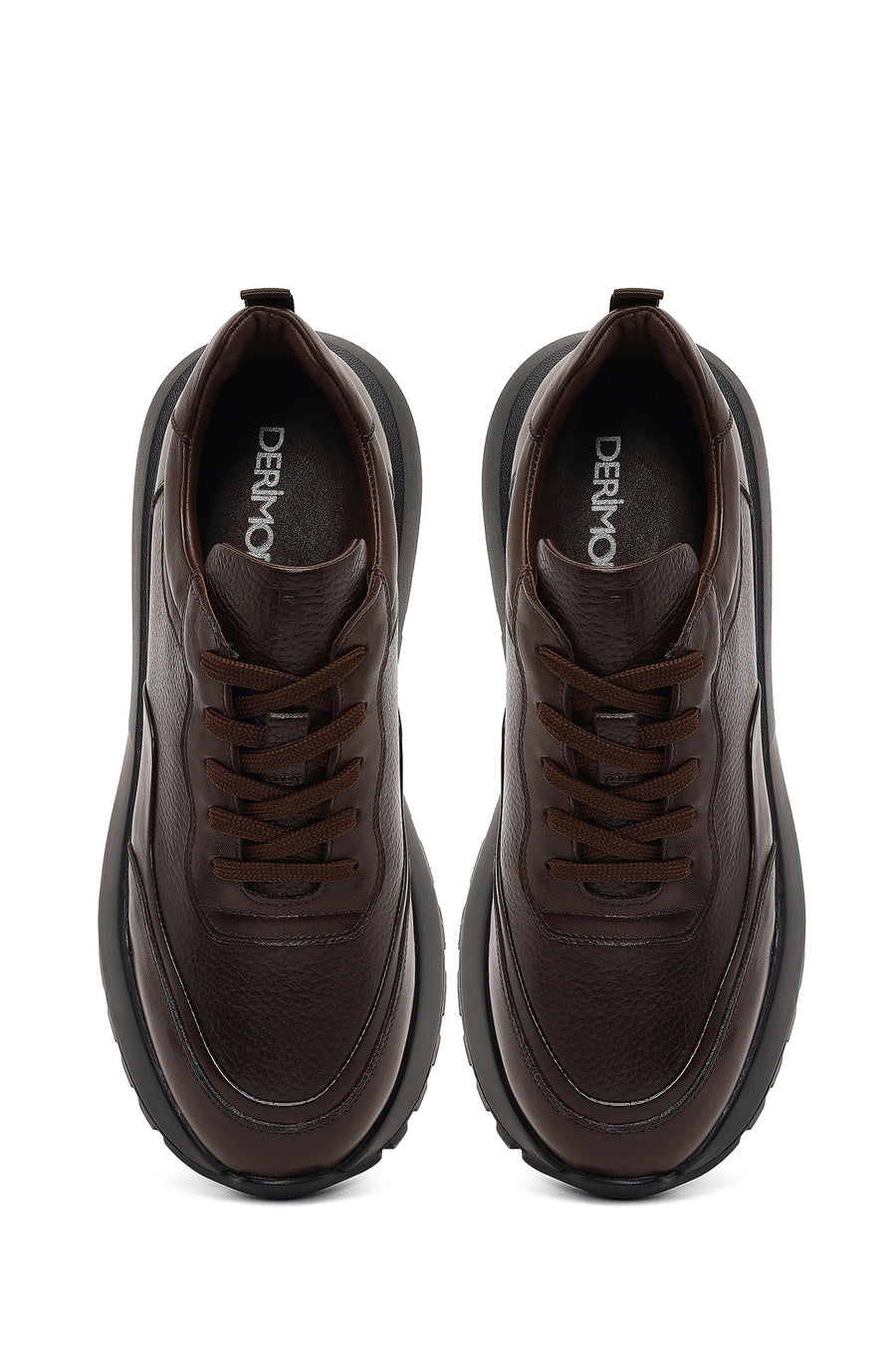 Men's Brown Lace-Up Thick-Soled Leather Sneaker