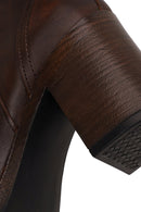 Woman Brown Zip Closure Chunky-Heeled Leather Boots | Derimod