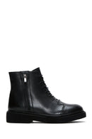 Women's Black Leather Zippered Boots | Derimod