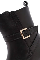Women's Black Zippered Buckle Detailed Leather Boots | Derimod