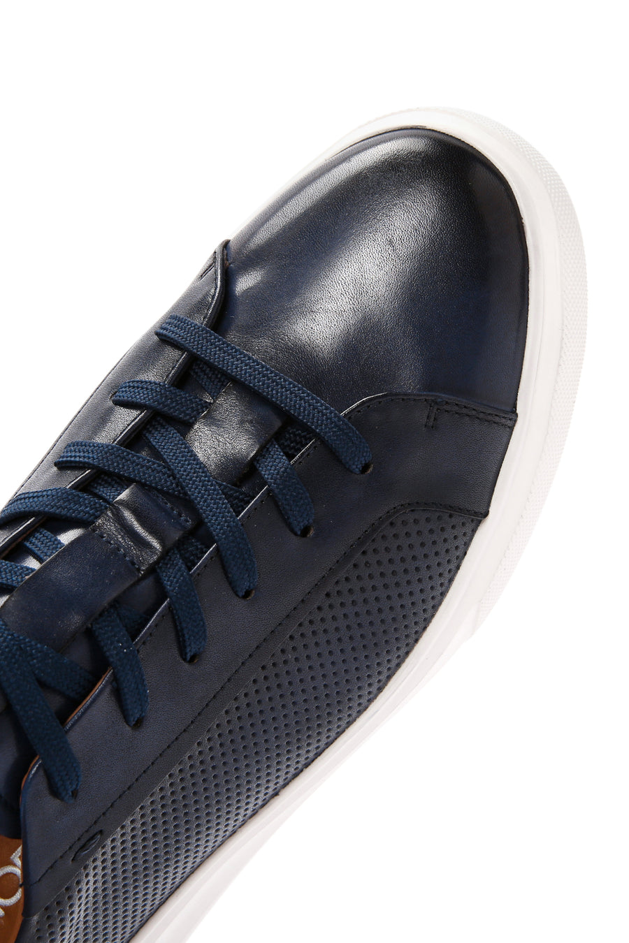 Erkek Lacivert Bağcıklı Deri Sneaker