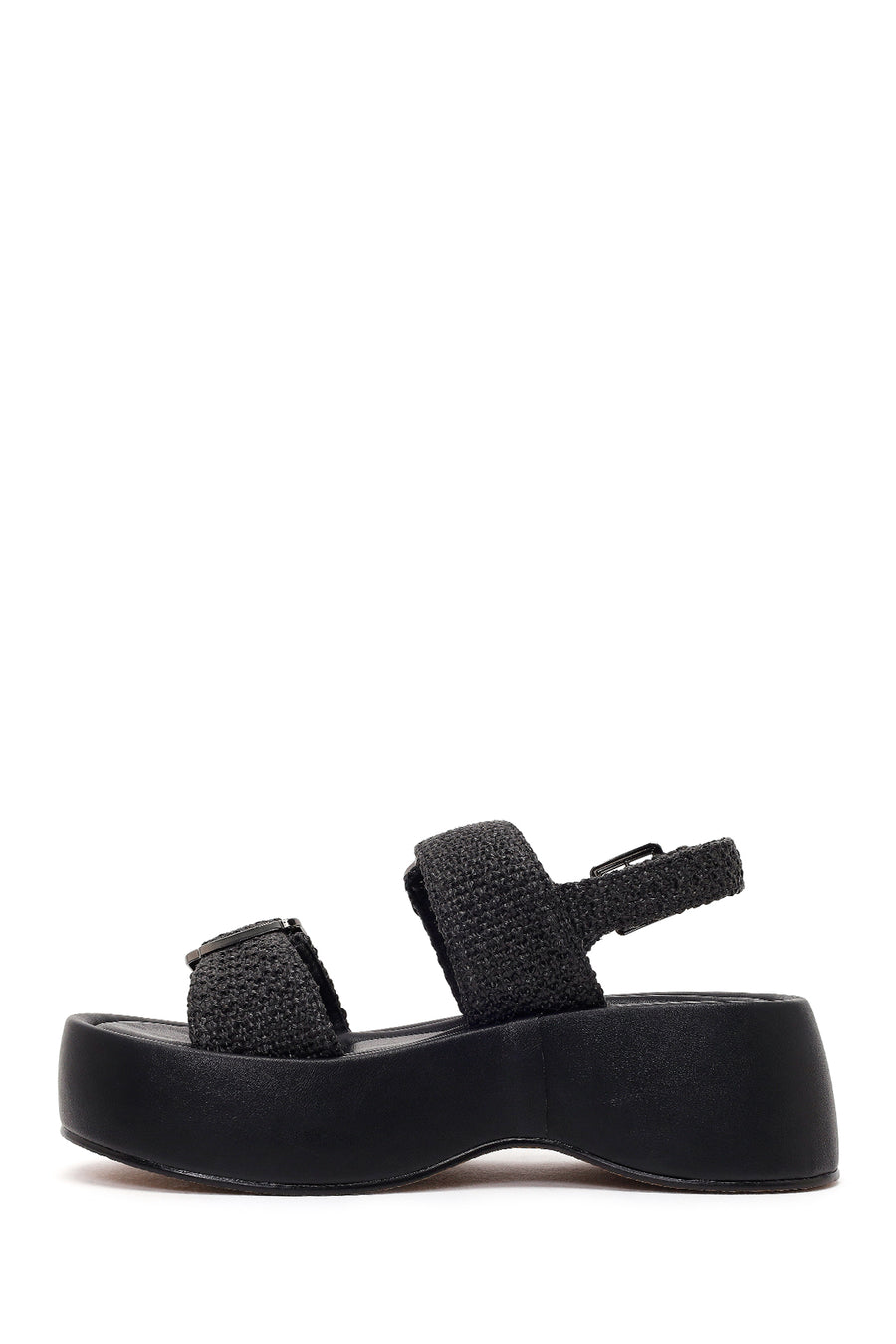 Women's Black Double Buckle Thick-Soled Braided Sandals