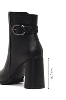 Women's Black Buckled Zippered Thick Heeled Leather Boot | Derimod