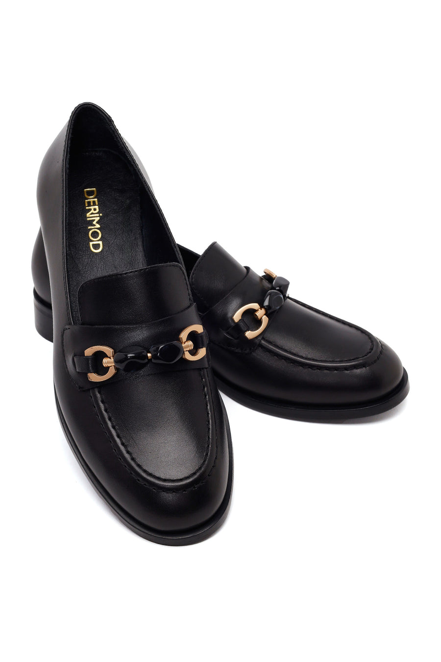 Woman Black Buckled Leather Masculine Loafer