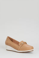 Brown Women's Leather Loafer with Wedge Heels | Derimod