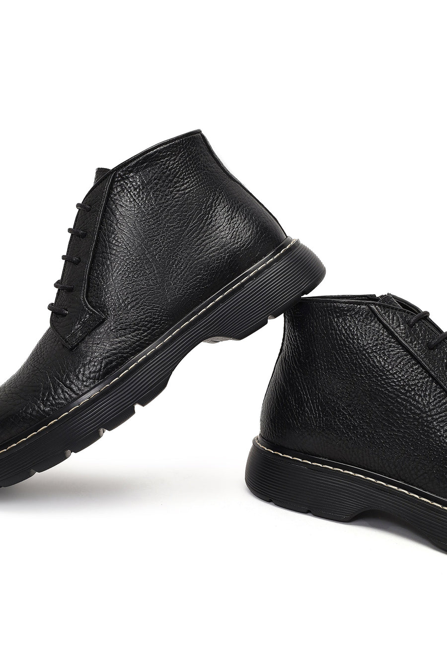 Men's Black Lace-Up Zipper Leather Casual Boot