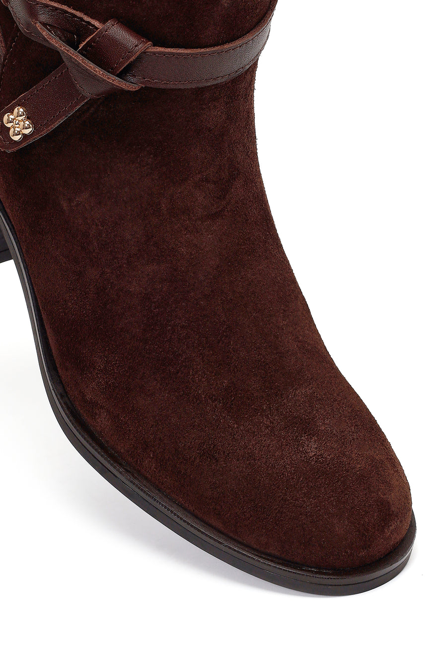 Woman Brown Zip Closure Chunky-Heeled Suede Leather Boots