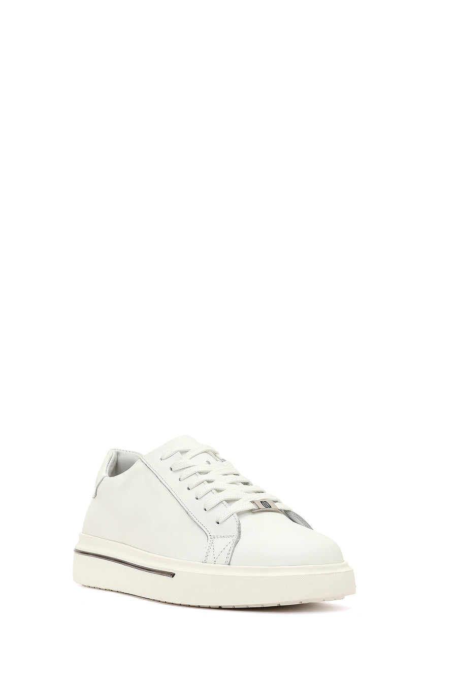 Men's White Lace-Up Thick-Soled Leather Sneaker